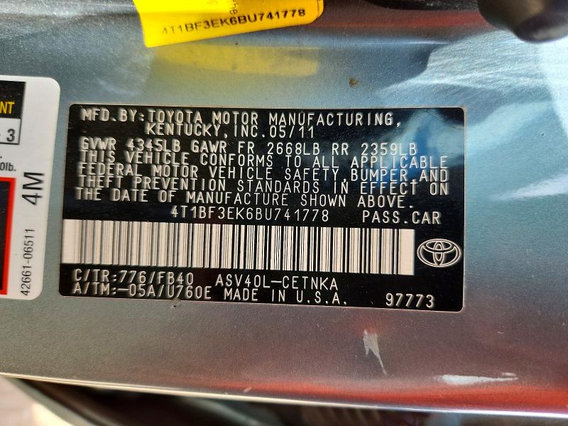 53644666 :رقم المزاد ، 4T1BF3EK6BU741778 vin ، 2011 Toyota Camry مزاد بيع