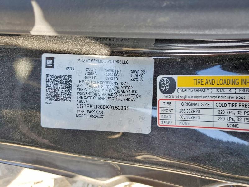 Aukcja sprzedaży 2019 Chevrolet Camaro, vin: 1G1FK1R60K0153135, numer aukcji: 54273766