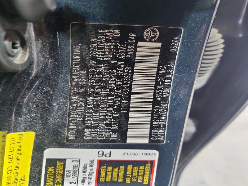 52596366 :رقم المزاد ، 4T1BF1FK3HU269728 vin ، 2017 Toyota Camry مزاد بيع