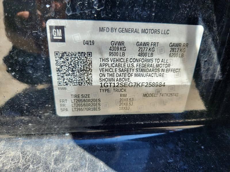 2019 Gmc Sierra მანქანა იყიდება აუქციონზე, vin: 1GT12SEG7KF258984, აუქციონის ნომერი: 55298756