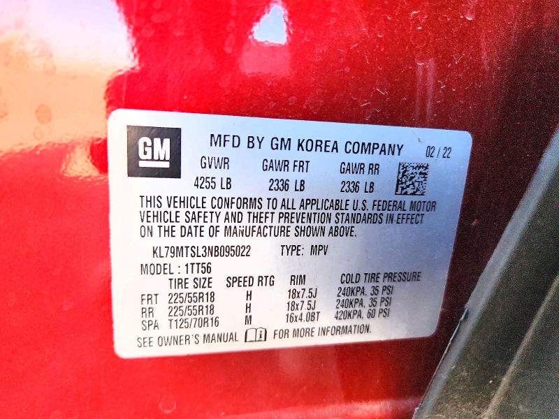 2022 Chevrolet Trailblazer მანქანა იყიდება აუქციონზე, vin: KL79MTSL3NB095022, აუქციონის ნომერი: 53261486