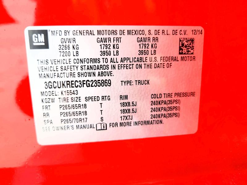 Aukcja sprzedaży 2015 Chevrolet Silverado, vin: 3GCUKREC3FG235869, numer aukcji: 53639846