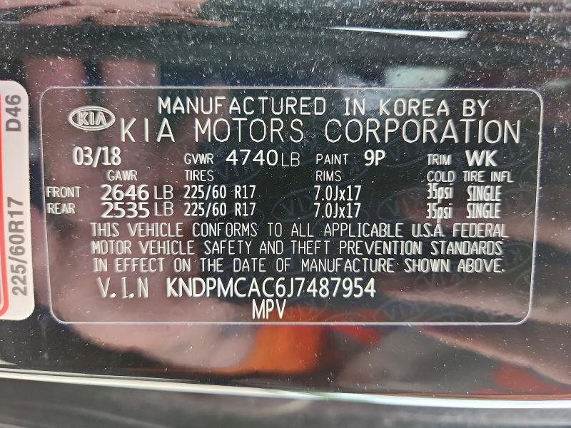 2018 Kia Sportage მანქანა იყიდება აუქციონზე, vin: KNDPMCAC6J7487954, აუქციონის ნომერი: 55504696