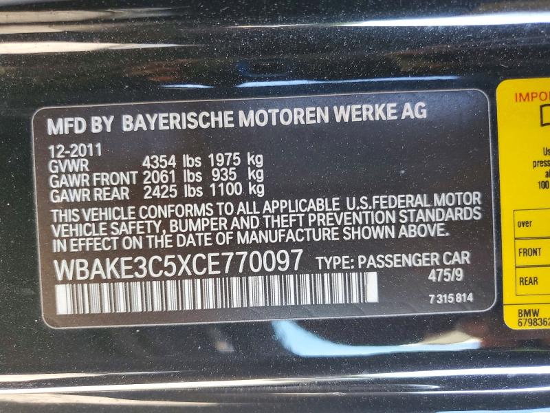 Aukcja sprzedaży 2012 Bmw 328, vin: WBAKE3C5XCE770097, numer aukcji: 49820596
