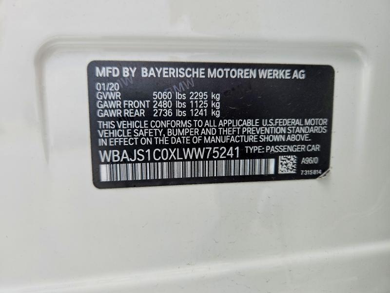 54400596 :رقم المزاد ، WBAJS1C0XLWW75241 vin ، 2020 Bmw 540 مزاد بيع