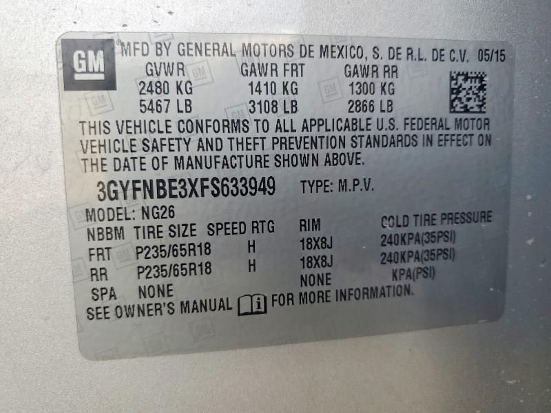Aukcja sprzedaży 2015 Cadillac Srx, vin: 3GYFNBE3XFS633949, numer aukcji: 52379636