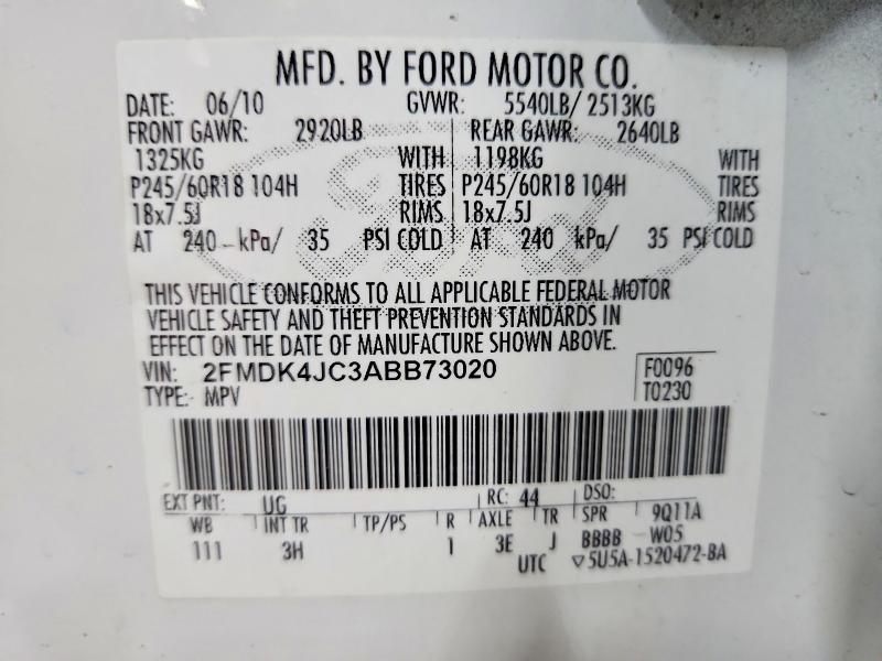Aukcja sprzedaży 2010 Ford Edge, vin: 2FMDK4JC3ABB73020, numer aukcji: 51993966
