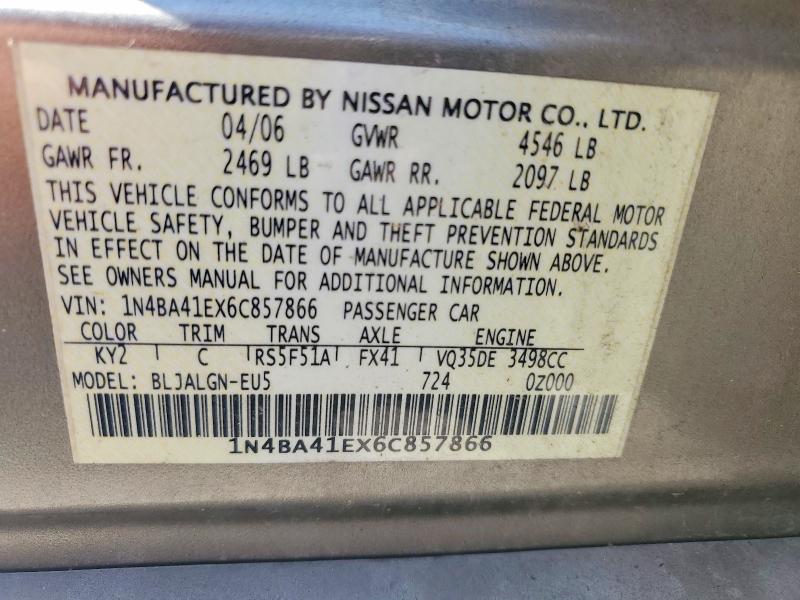 Auction sale of the 2006 Nissan Maxima, vin: 1N4BA41EX6C857866, lot number: 55507906