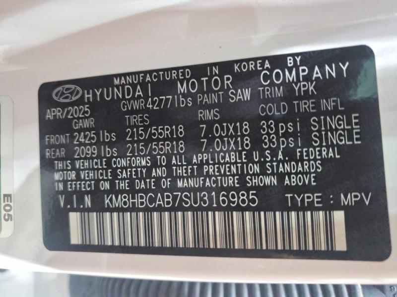 Продаж на аукціоні авто 2025 Hyundai Kona, vin: KM8HBCAB7SU316985, номер лоту: 52949576