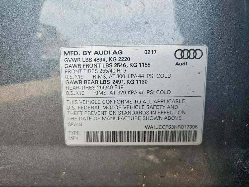Продаж на аукціоні авто 2017 Audi Q3, vin: WA1JCCFS3HR017396, номер лоту: 54284716