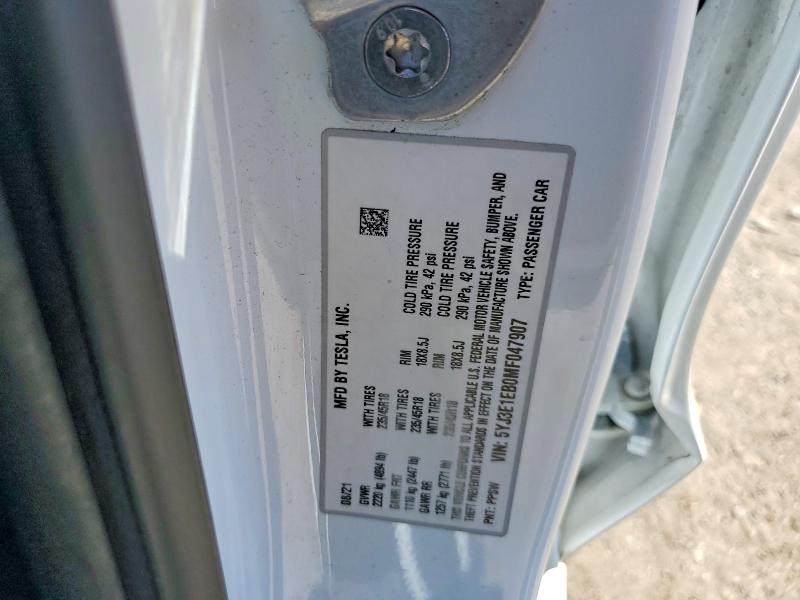 Aukcja sprzedaży 2021 Tesla Model 3, vin: 5YJ3E1EB0MF047907, numer aukcji: 54920226
