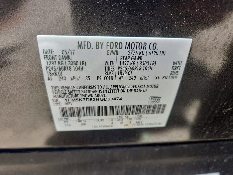 Aukcja sprzedaży 2017 Ford Explorer, vin: 1FM5K7D83HGD03474, numer aukcji: 55095656