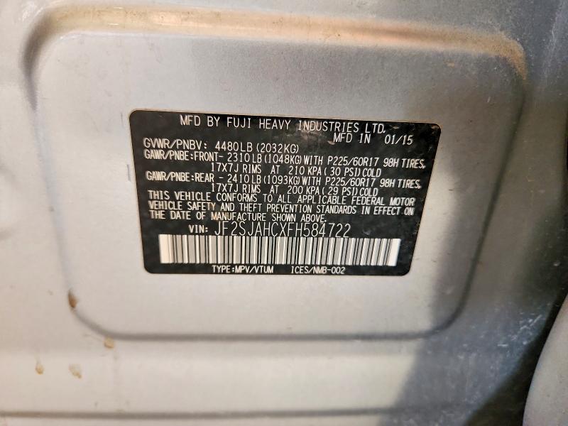2015 Subaru Forester მანქანა იყიდება აუქციონზე, vin: JF2SJAHCXFH584722, აუქციონის ნომერი: 54252446