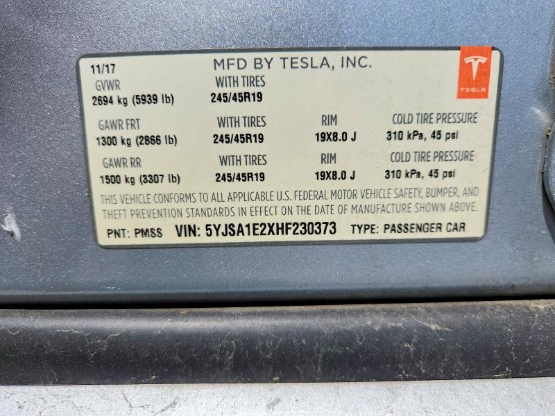 Продаж на аукціоні авто 2017 Tesla Model S, vin: 5YJSA1E2XHF230373, номер лоту: 54043626
