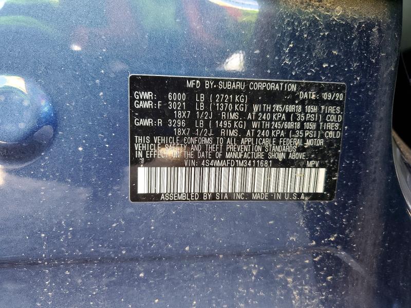 54254076 :رقم المزاد ، 4S4WMAFD1M3411681 vin ، 2021 Subaru Ascent مزاد بيع