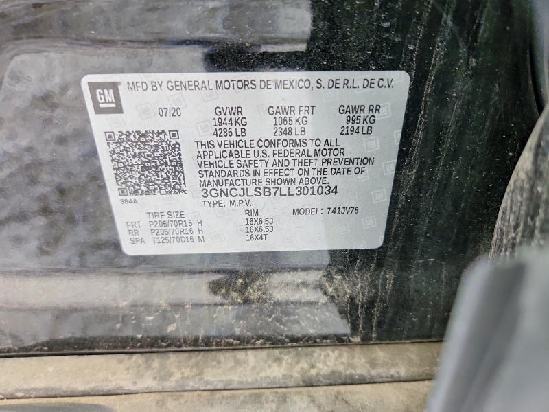 52602396 :رقم المزاد ، 3GNCJLSB7LL301034 vin ، 2020 Chevrolet Trax مزاد بيع