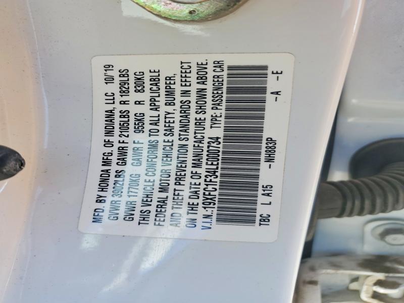 Продаж на аукціоні авто 2020 Honda Civic, vin: 19XFC1F34LE000734, номер лоту: 53557226