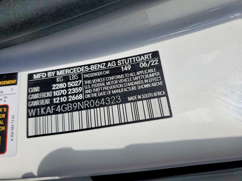 Auction sale of the 2022 Mercedes-benz C, vin: W1KAF4GB9NR064323, lot number: 55442126