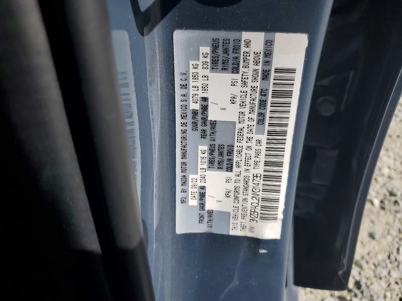 2022 Mazda 3 მანქანა იყიდება აუქციონზე, vin: 3MZBPACL2NM314735, აუქციონის ნომერი: 53158256