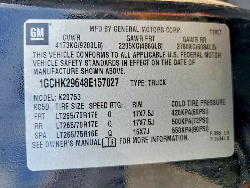 2008 Chevrolet Silverado მანქანა იყიდება აუქციონზე, vin: 1GCHK29648E157027, აუქციონის ნომერი: 52524306