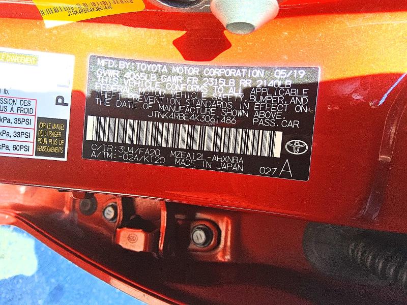 Продаж на аукціоні авто 2019 Toyota Corolla Hatchback, vin: JTNK4RBE4K3061486, номер лоту: 53339476