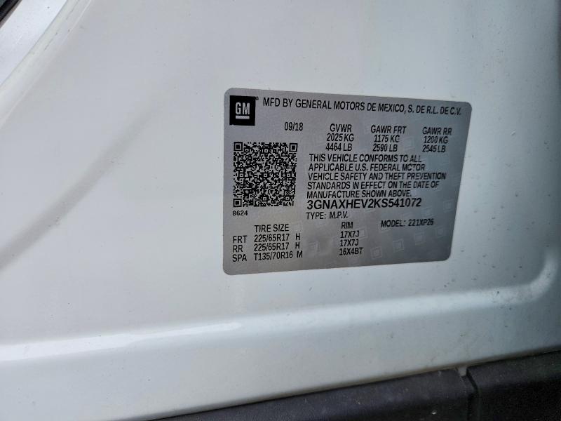 Продажа на аукционе авто 2019 Chevrolet Equinox, vin: 3GNAXHEV2KS541072, номер лота: 53935056