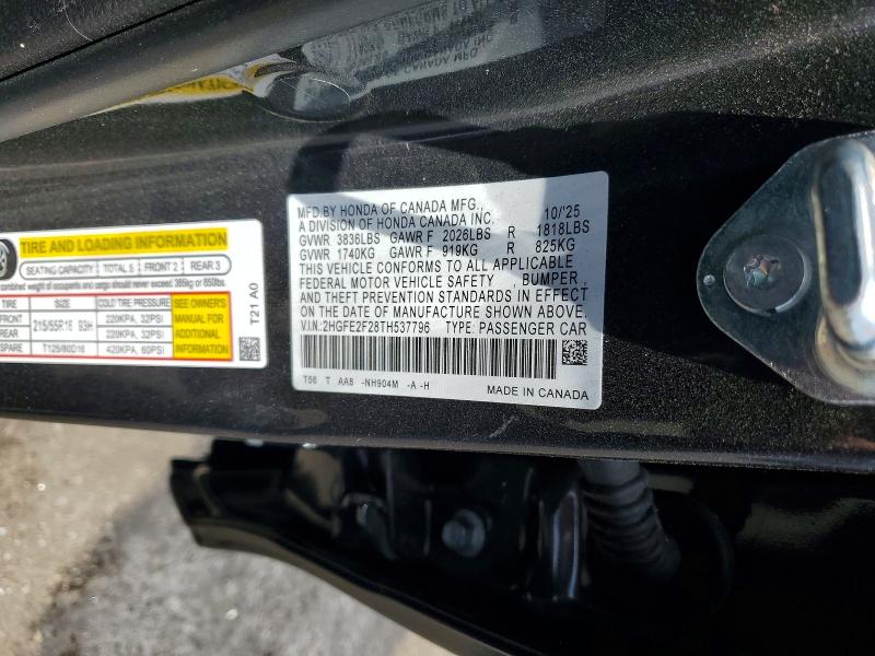 Продажа на аукционе авто 2026 Honda Civic, vin: 2HGFE2F28TH537796, номер лота: 54549416