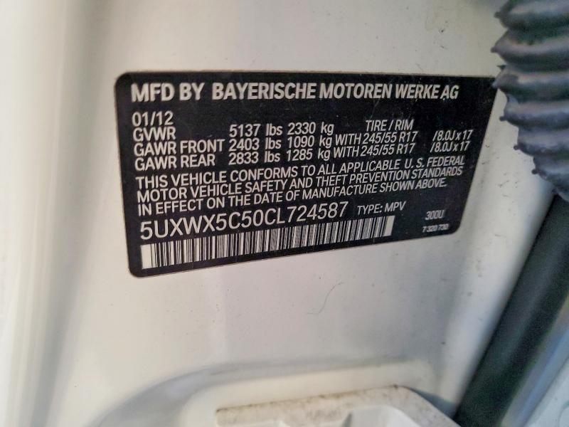 2012 Bmw X3 მანქანა იყიდება აუქციონზე, vin: 5UXWX5C50CL724587, აუქციონის ნომერი: 54442006