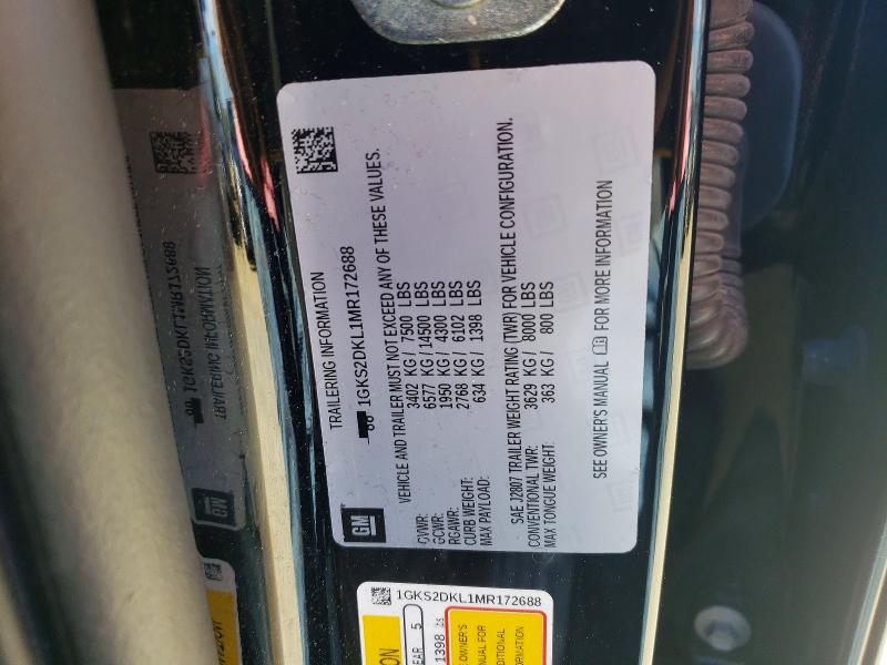 Aukcja sprzedaży 2021 Gmc Yukon, vin: 1GKS2DKL1MR172688, numer aukcji: 52134586
