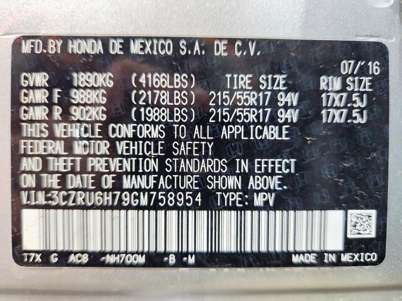 Aukcja sprzedaży 2016 Honda Hr-v, vin: 3CZRU6H79GM758954, numer aukcji: 53374466