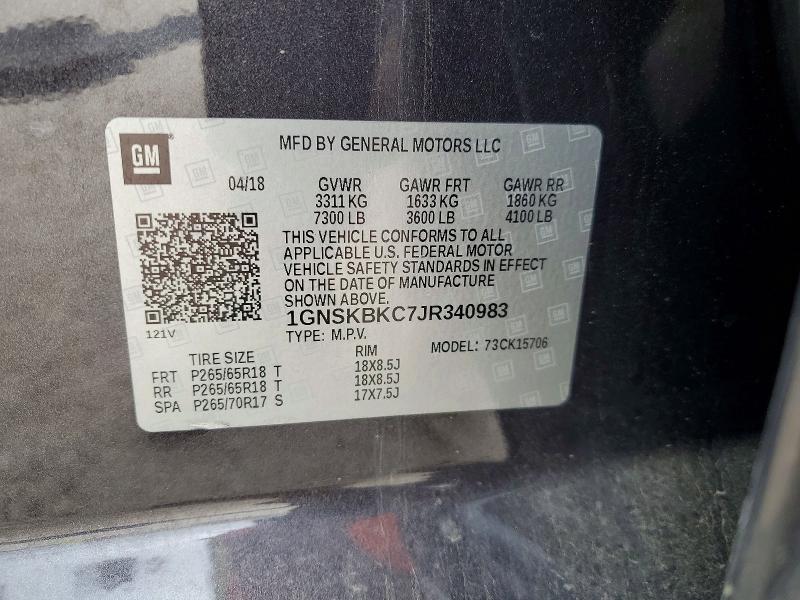 Продаж на аукціоні авто 2018 Chevrolet Tahoe, vin: 1GNSKBKC7JR340983, номер лоту: 52180476