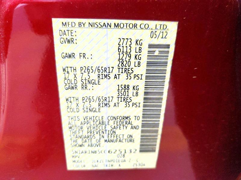 Продаж на аукціоні авто 2012 Nissan Pathfinder, vin: 5N1AR1NB5CC625132, номер лоту: 54388336
