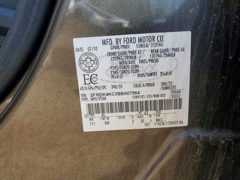 53458686 :رقم المزاد ، 2FMDK4KC3BBA07564 vin ، 2011 Ford Edge مزاد بيع