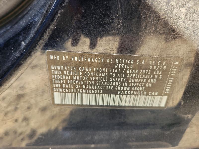 54509396 :رقم المزاد ، 3VWC57BU2KM105093 vin ، 2019 Volkswagen Jetta مزاد بيع