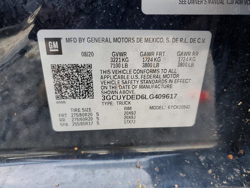 Aukcja sprzedaży 2020 Chevrolet Silverado, vin: 3GCUYDED6LG409617, numer aukcji: 53609486