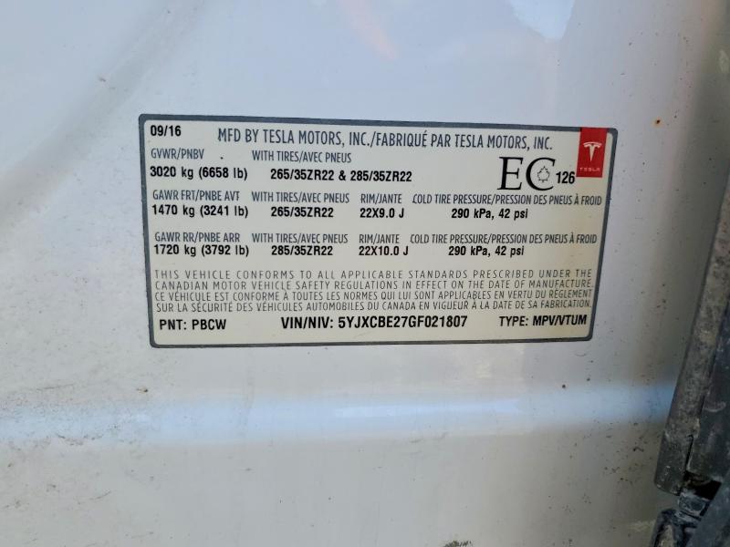 Продажа на аукционе авто 2016 Tesla Model X, vin: 5YJXCBE27GF021807, номер лота: 51887146