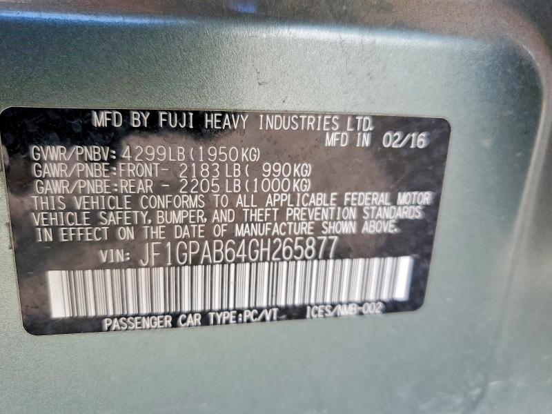 Продаж на аукціоні авто 2016 Subaru Impreza, vin: JF1GPAB64GH265877, номер лоту: 52329876