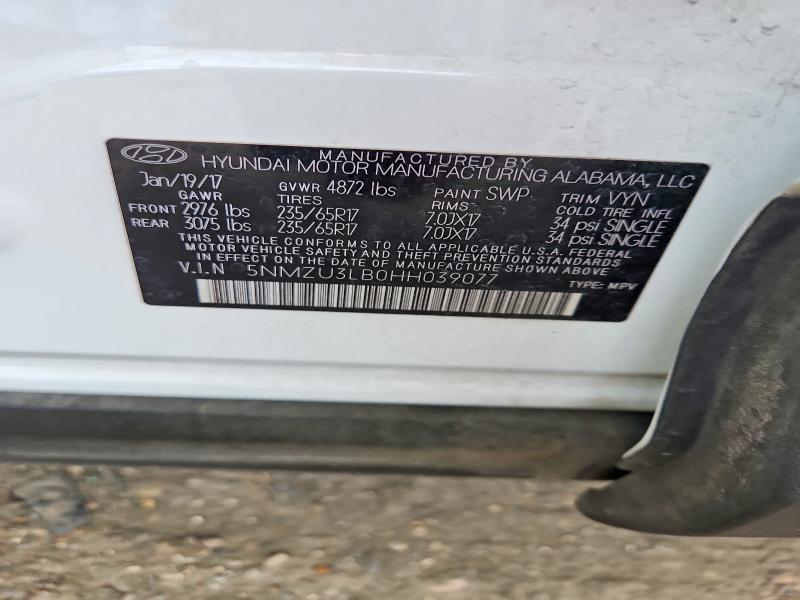 54821896 :رقم المزاد ، 5NMZU3LB0HH039077 vin ، 2017 Hyundai Santa Fe Sport مزاد بيع