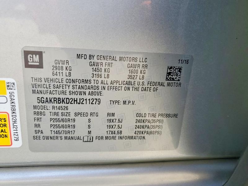 2017 Buick Enclave მანქანა იყიდება აუქციონზე, vin: 5GAKRBKD2HJ211279, აუქციონის ნომერი: 52954216