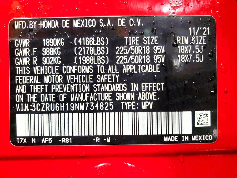 Aukcja sprzedaży 2022 Honda Hr-v, vin: 3CZRU6H19NM734825, numer aukcji: 54199426