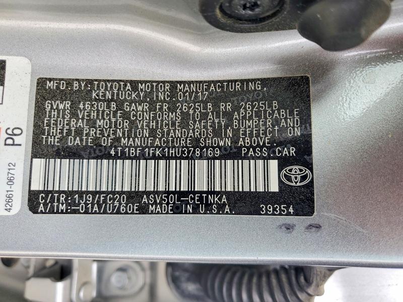 Aukcja sprzedaży 2017 Toyota Camry, vin: 4T1BF1FK1HU378169, numer aukcji: 53902966