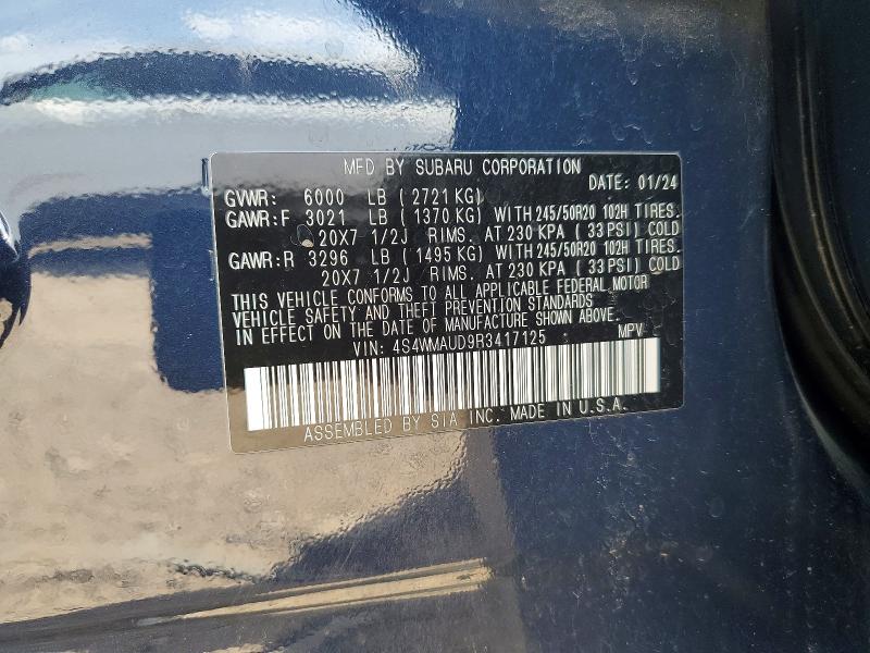 2024 Subaru Ascent მანქანა იყიდება აუქციონზე, vin: 4S4WMAUD9R3417125, აუქციონის ნომერი: 51975096