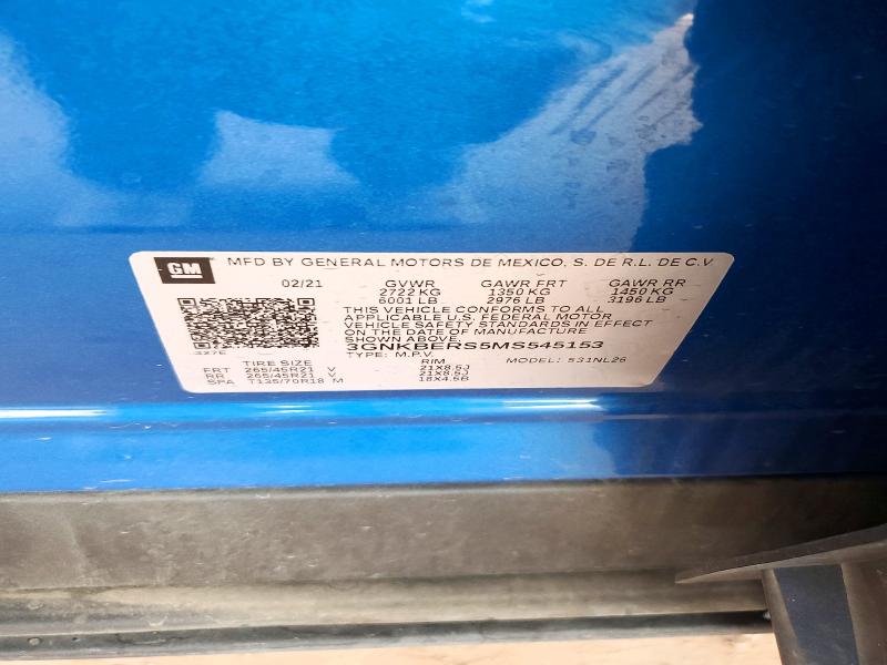 52592196 :رقم المزاد ، 3GNKBERS5MS545153 vin ، 2021 Chevrolet Blazer مزاد بيع