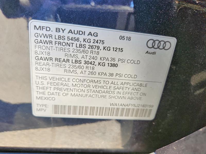 Aukcja sprzedaży 2018 Audi Q5, vin: WA1ANAFY5J2183159, numer aukcji: 51668596