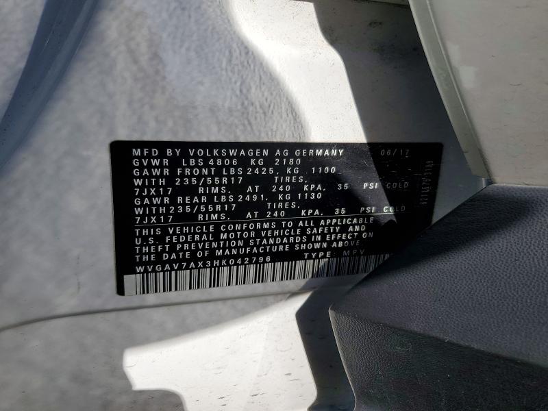 53656856 :رقم المزاد ، WVGAV7AX3HK042796 vin ، 2017 Volkswagen Tiguan مزاد بيع