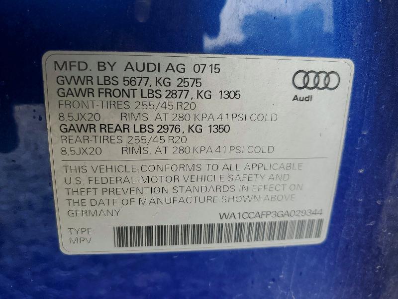 Aukcja sprzedaży 2016 Audi Sq5, vin: WA1CCAFP3GA029344, numer aukcji: 54183436
