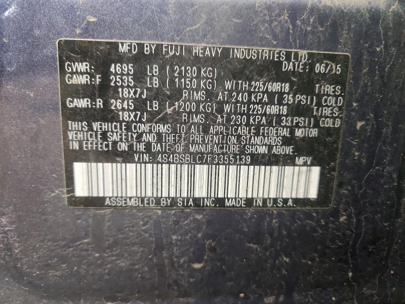 Aukcja sprzedaży 2015 Subaru Outback, vin: 4S4BSBLC7F3355139, numer aukcji: 52349476