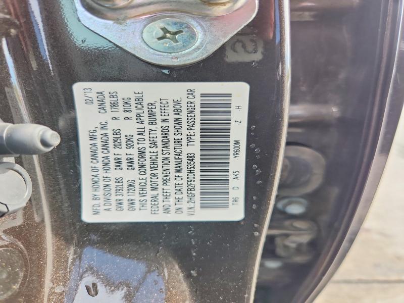 Продажа на аукционе авто 2013 Honda Civic, vin: 2HGFB2F90DH535483, номер лота: 51836466