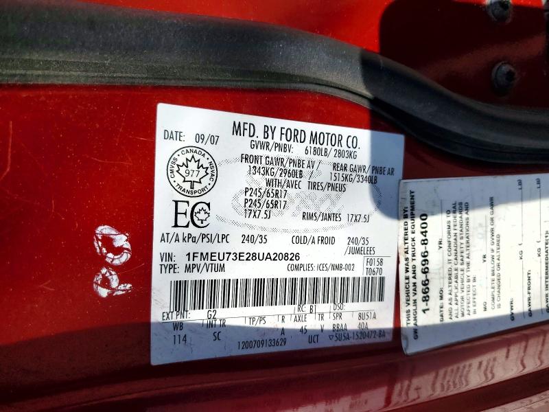 53786356 :رقم المزاد ، 1FMEU73E28UA20826 vin ، 2008 Ford Explorer مزاد بيع