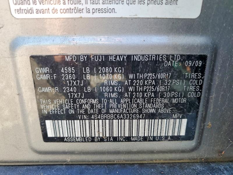 2010 Subaru Outback მანქანა იყიდება აუქციონზე, vin: 4S4BRBBC6A3326947, აუქციონის ნომერი: 52482436